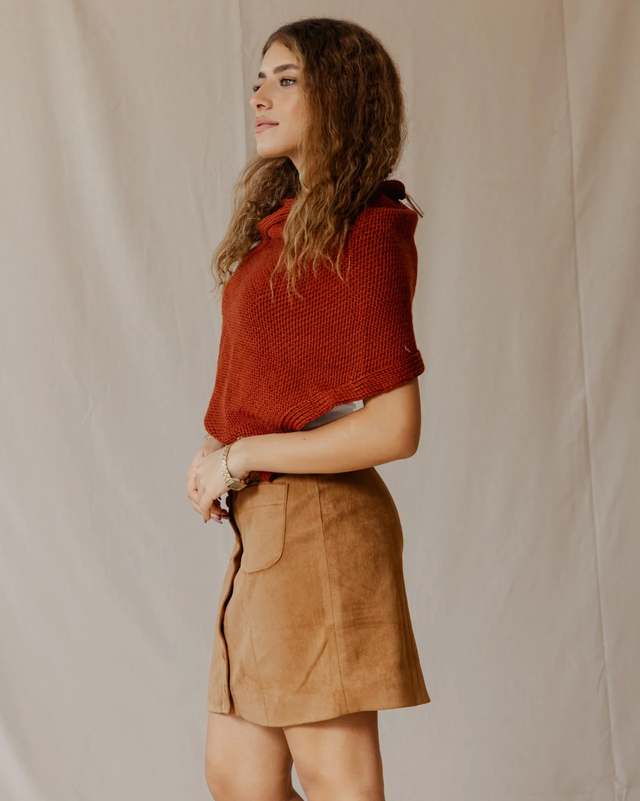 Suede Buttoned Mini Skirt Havane - Image 5