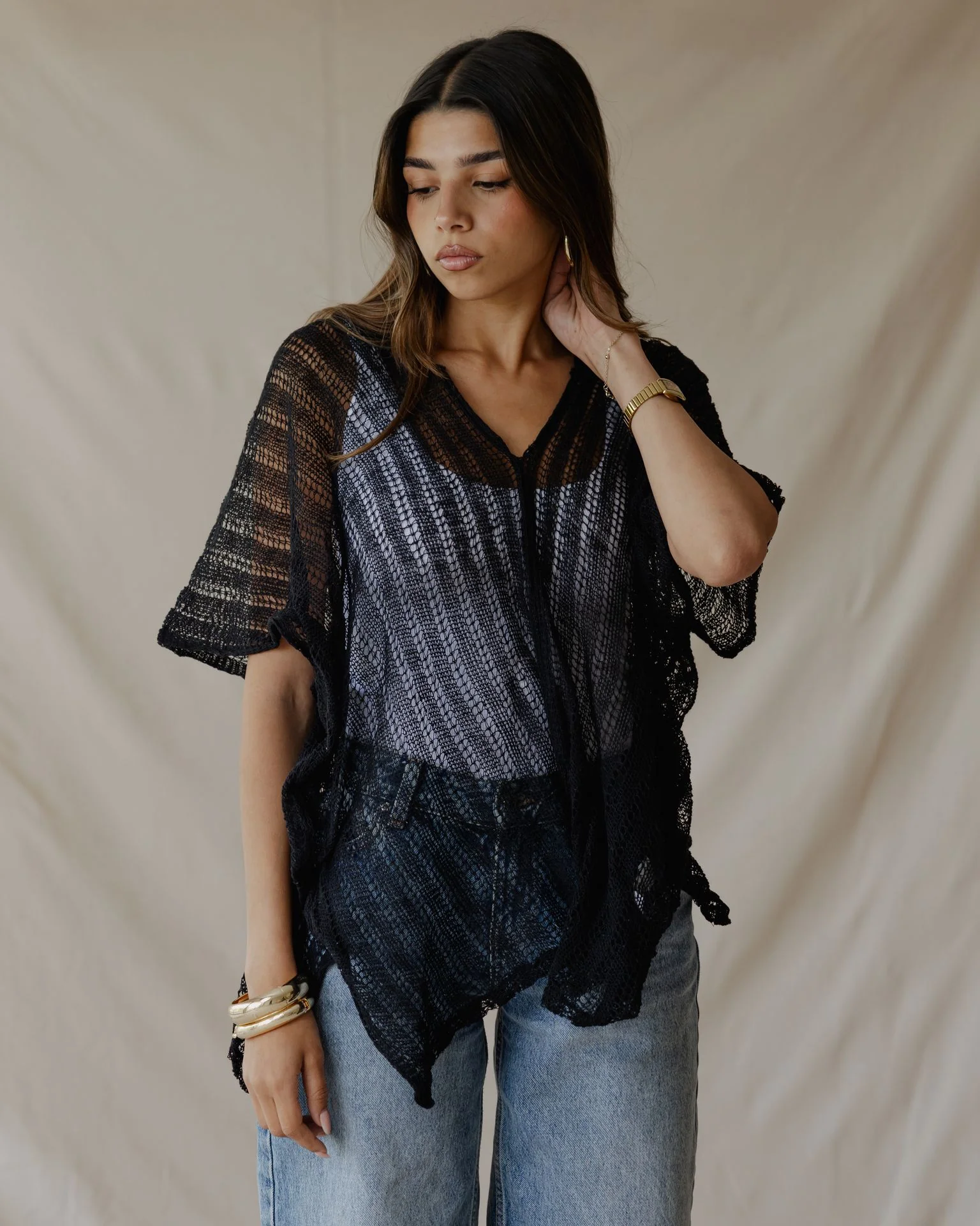 Summer Knit Poncho Black - Image 3