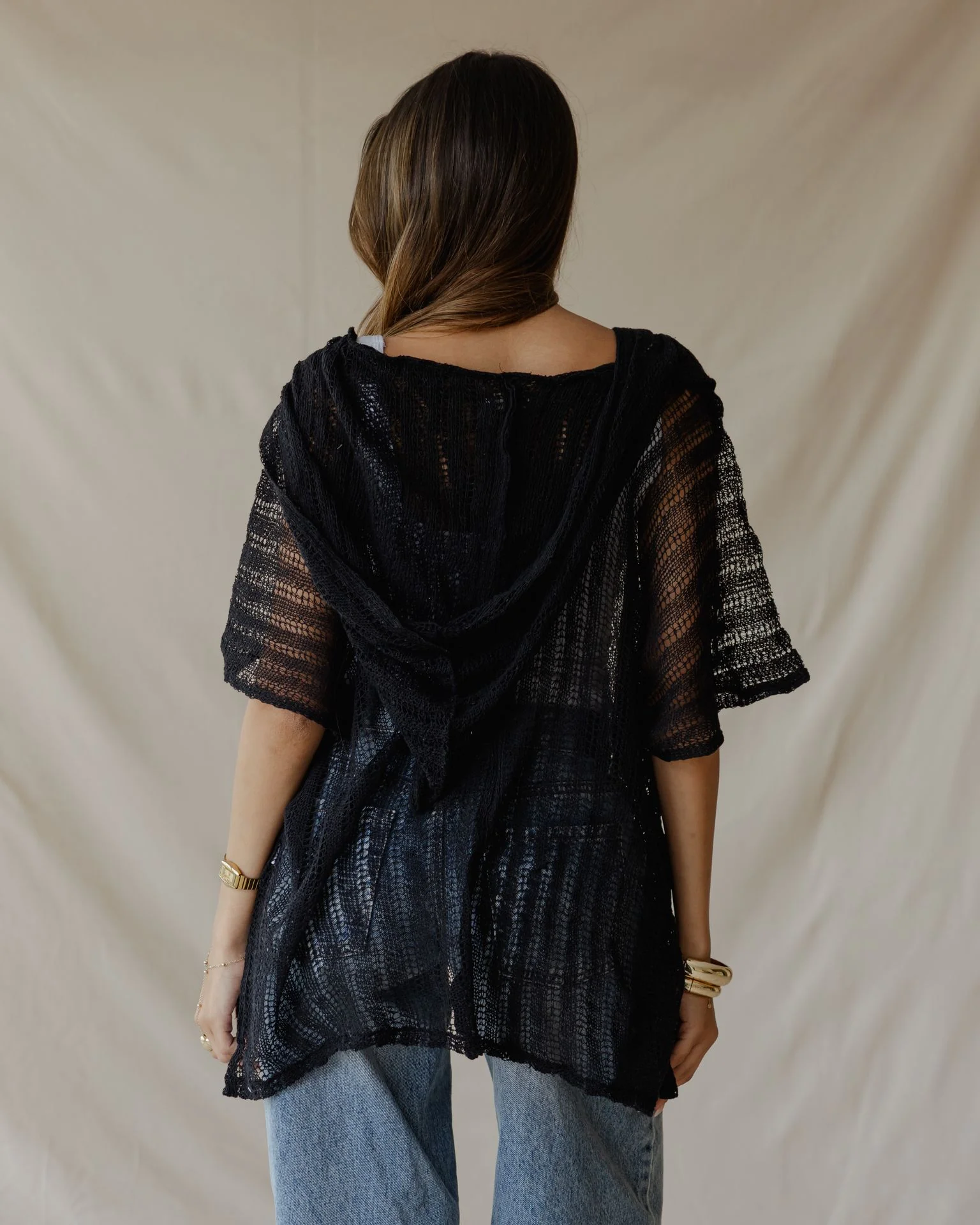 Summer Knit Poncho Black - Image 4