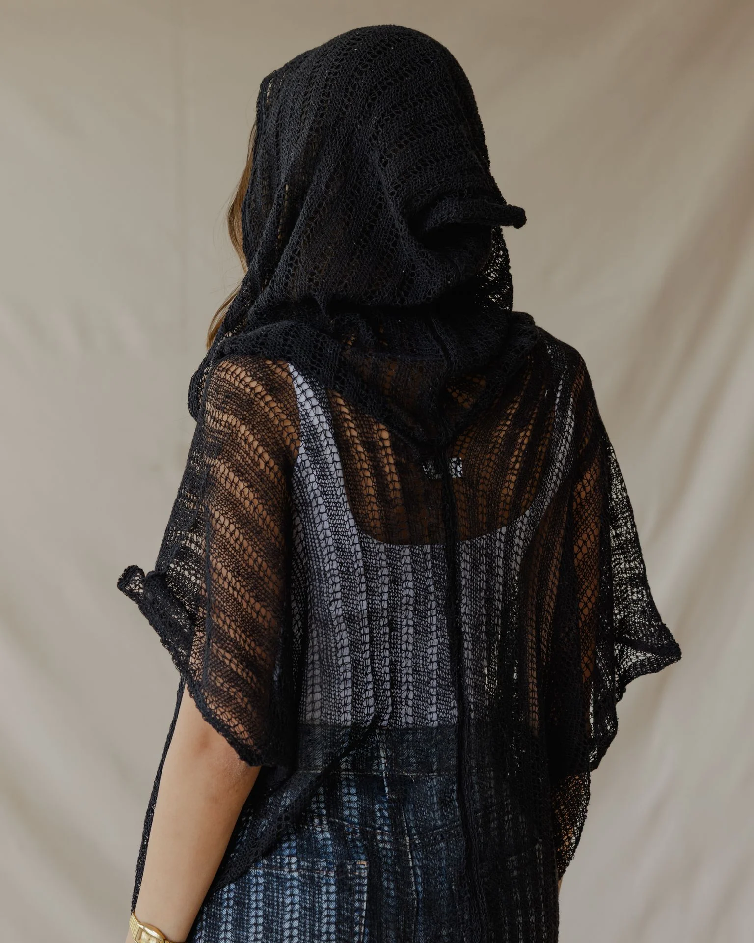 Summer Knit Poncho Black - Image 6