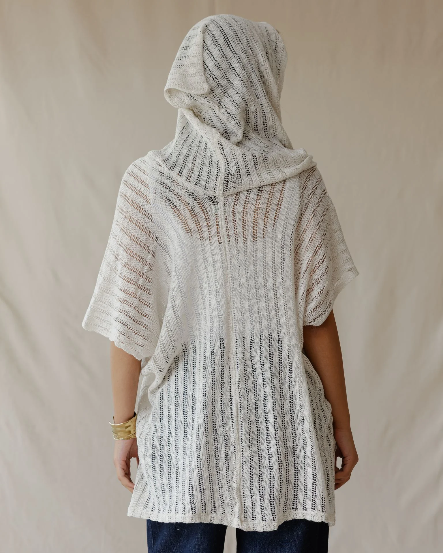 Summer Knit Poncho Off-White - Image 3