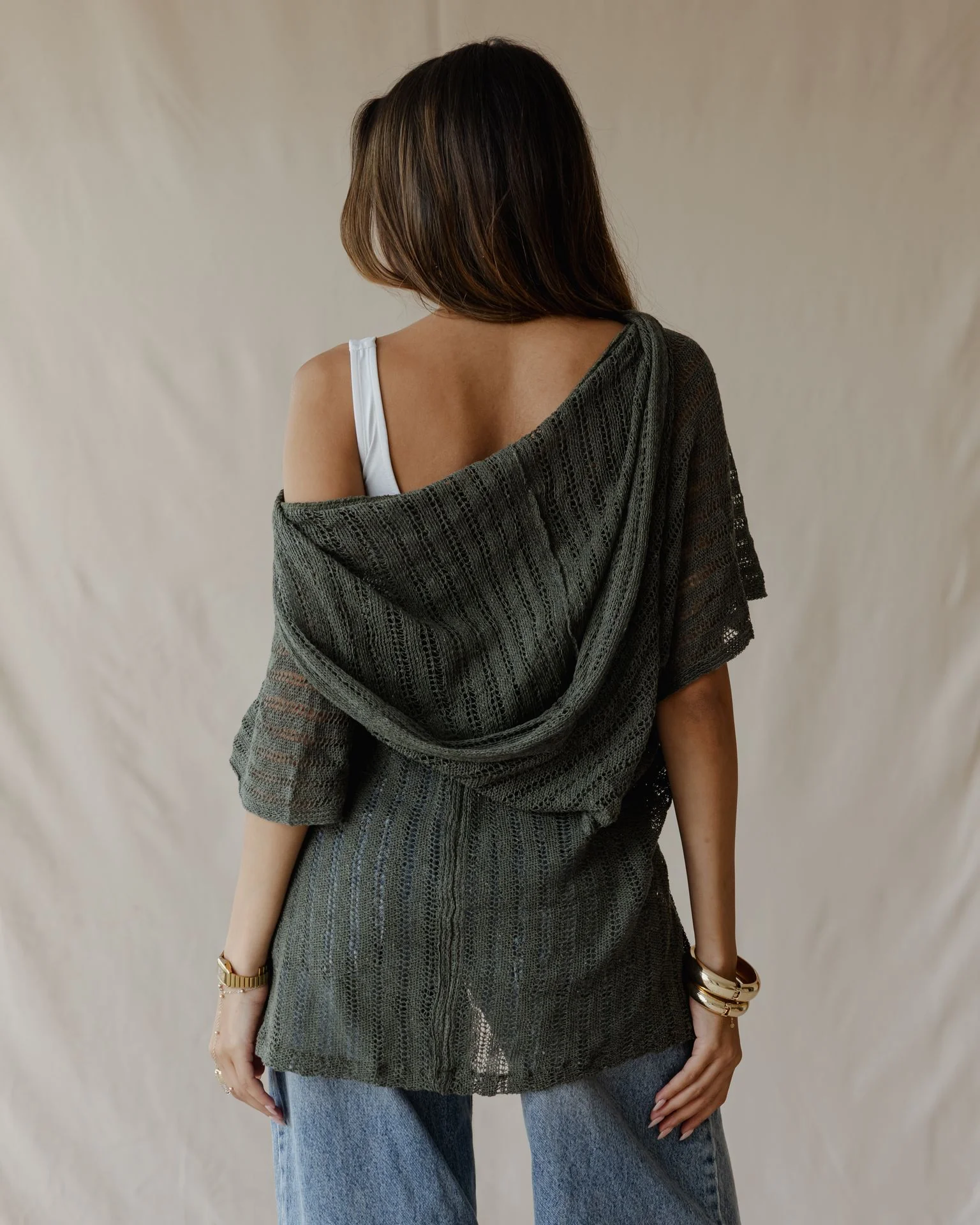 Summer Knit Poncho Olive - Image 3