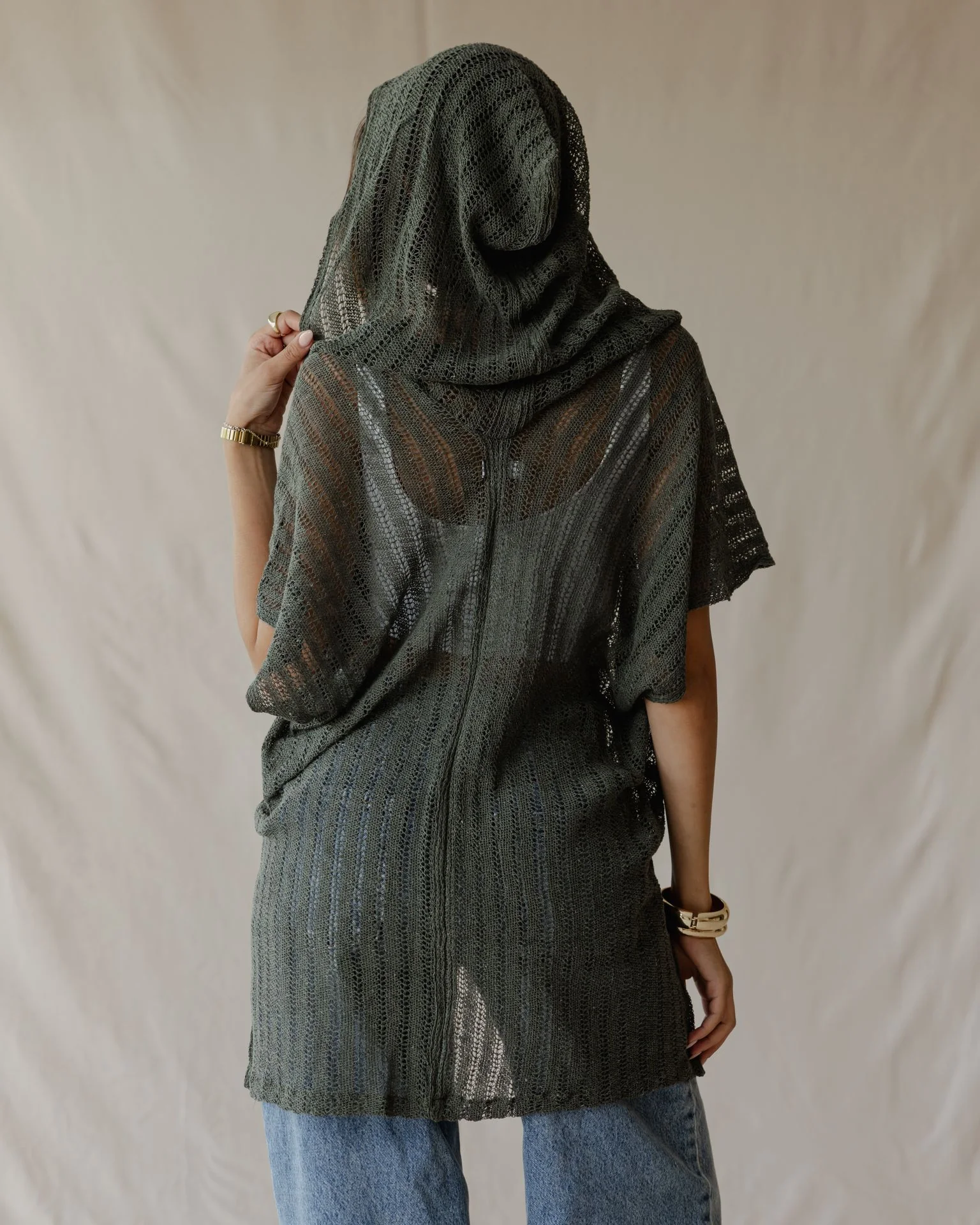 Summer Knit Poncho Olive - Image 4
