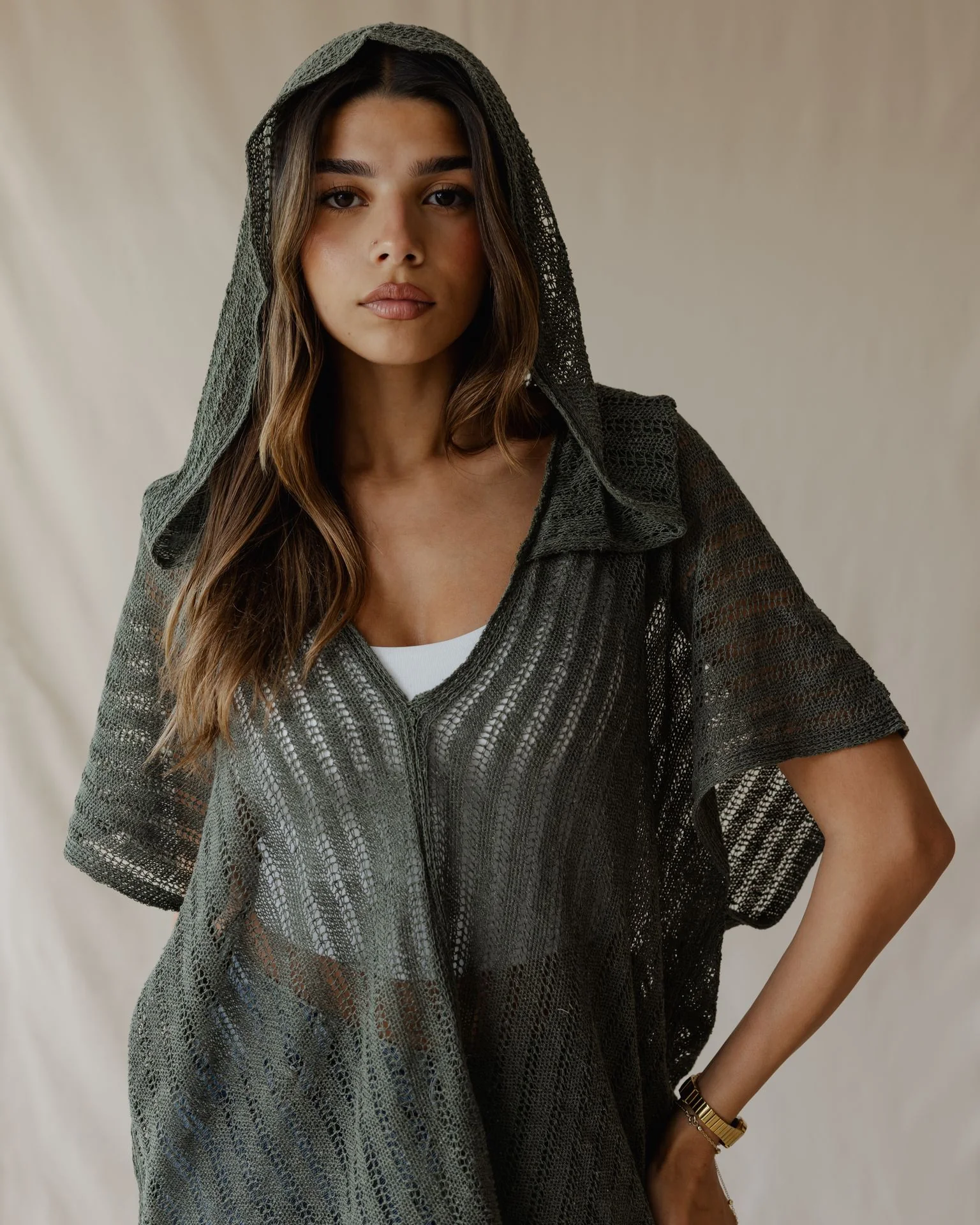 Summer Knit Poncho Olive - Image 5