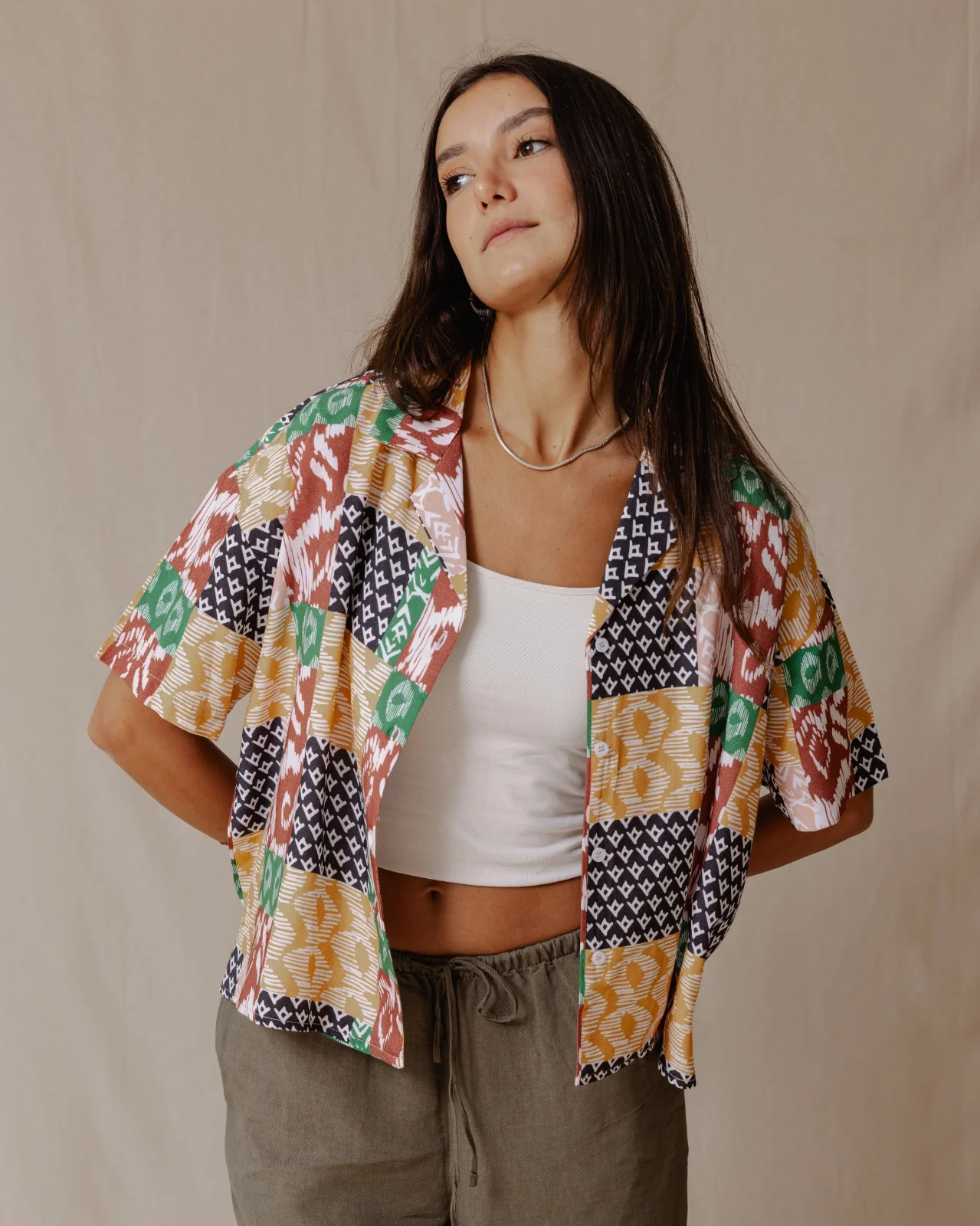 Summer Patchwork Shirt Brown - Image 5