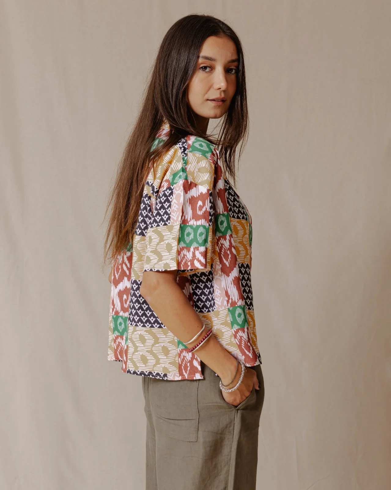 Summer Patchwork Shirt Brown - Image 6