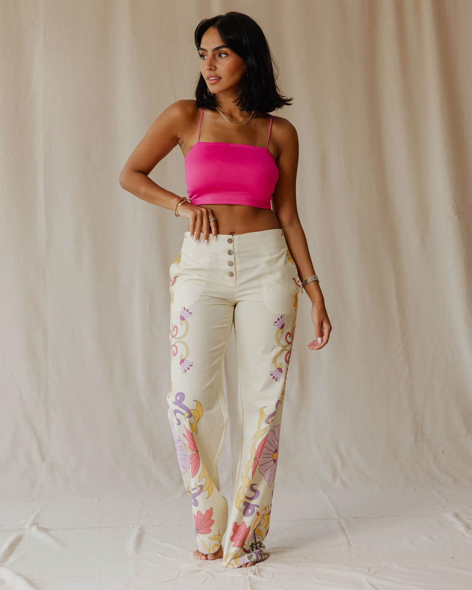 Sunlit Petal Muse Linen Pants - Image 3