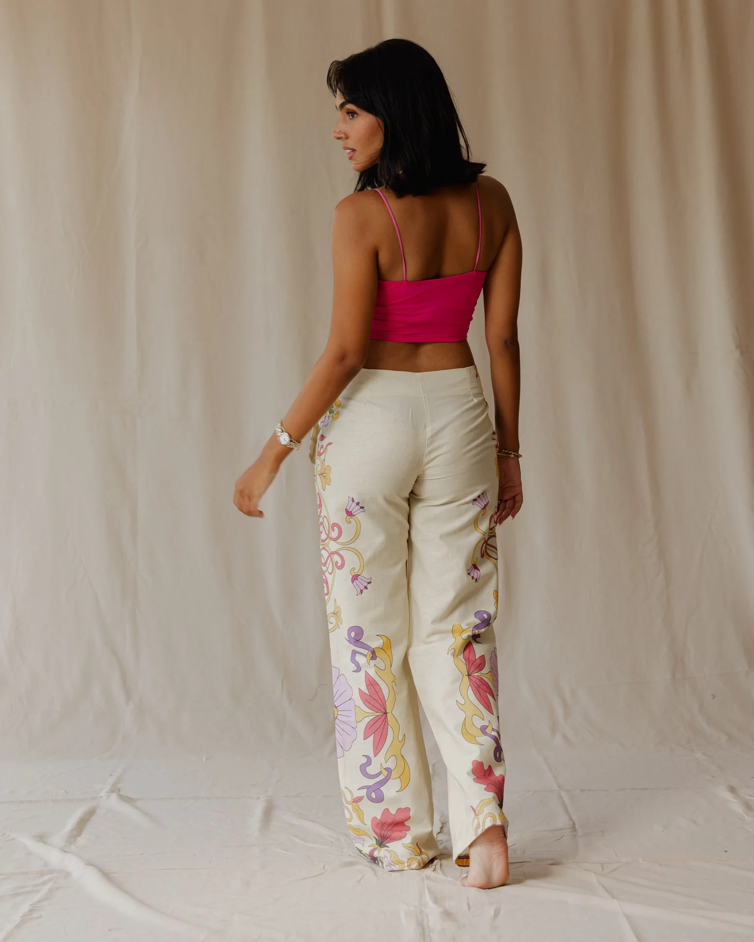 Sunlit Petal Muse Linen Pants - Image 4