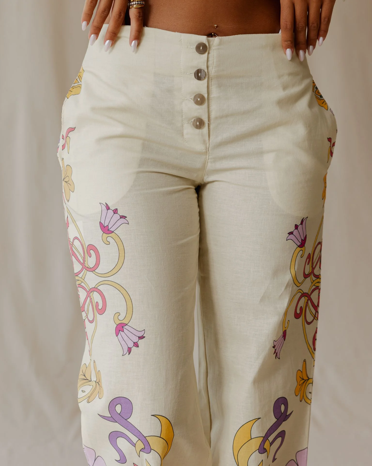 Sunlit Petal Muse Linen Pants - Image 5