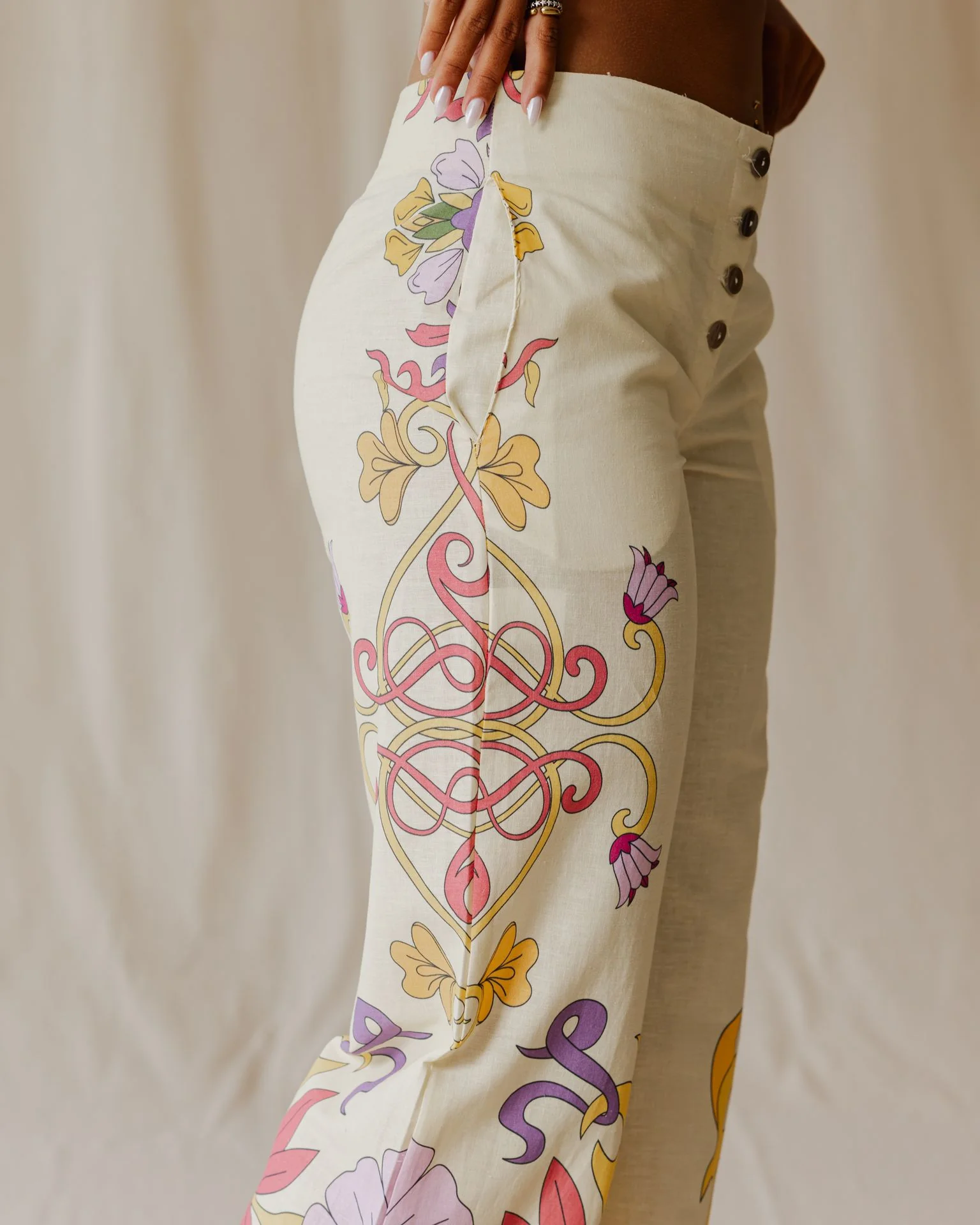 Sunlit Petal Muse Linen Pants - Image 6