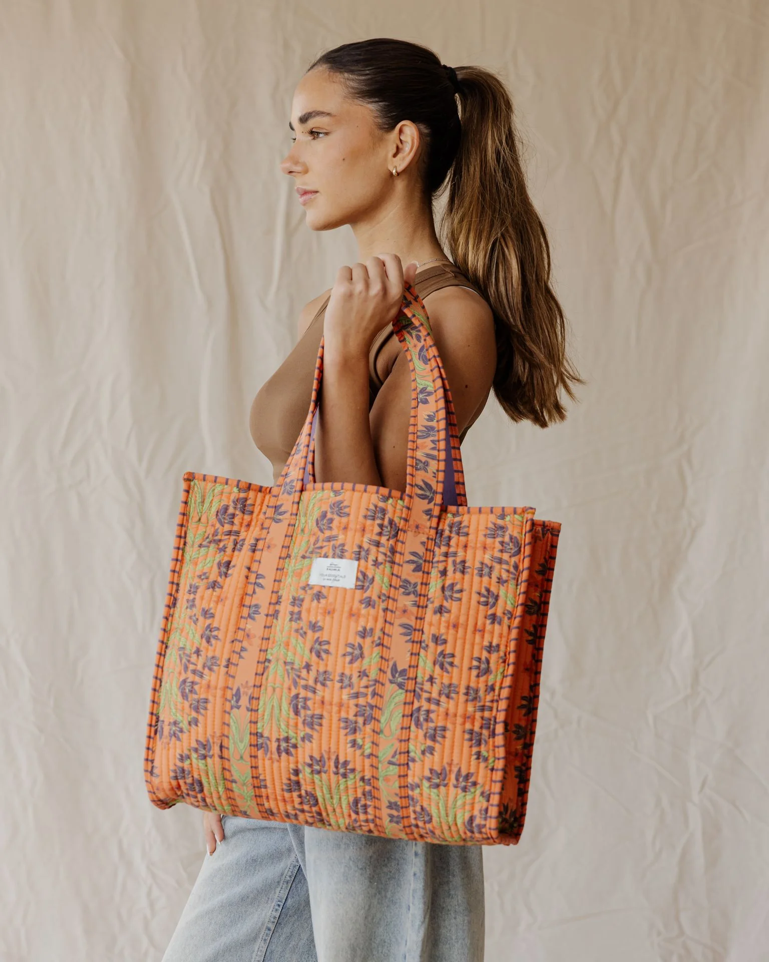 Tangerine Garden Quilted Tote Bag - Image 2