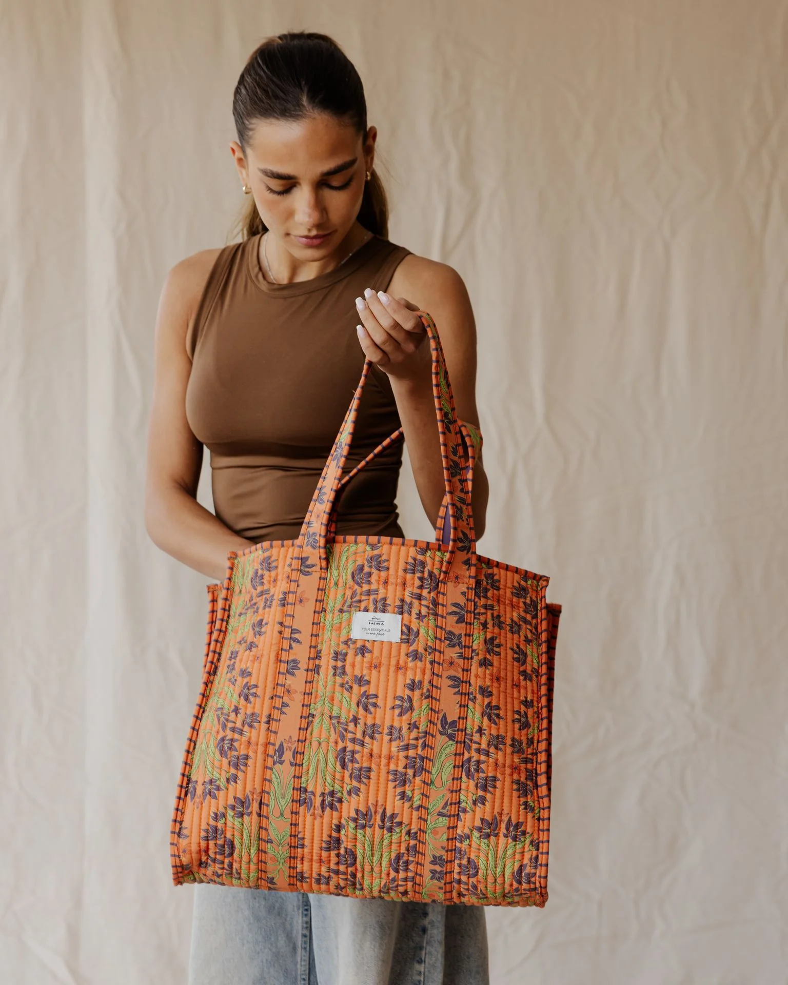 Tangerine Garden Quilted Tote Bag - Image 4