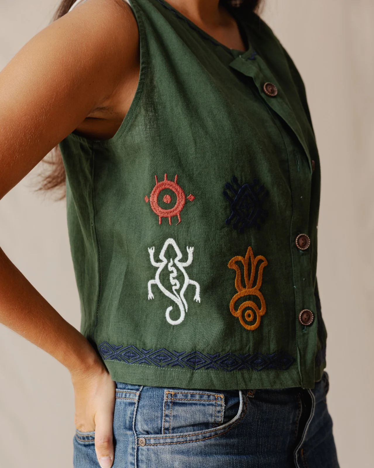 The Boho Lizard Vest Olive - Image 3