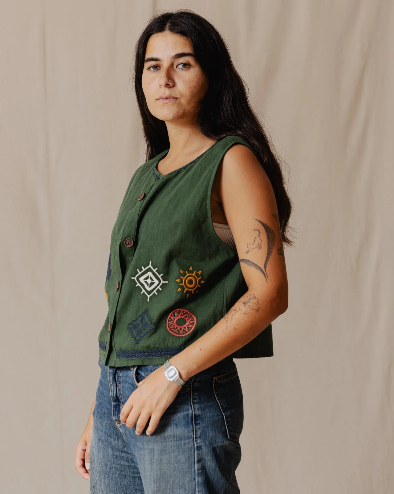 The Boho Lizard Vest Olive - Image 4
