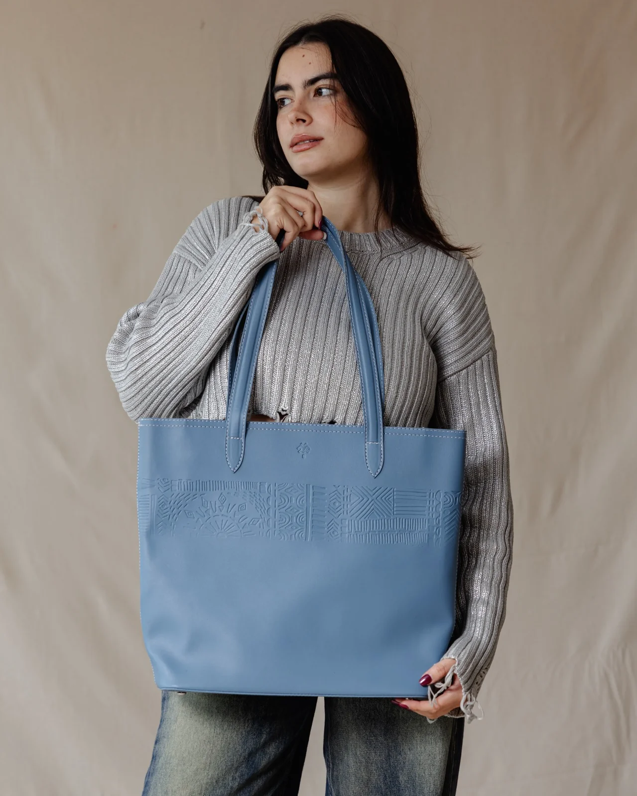 The Mayan Leather Tote Baby Blue - Image 3