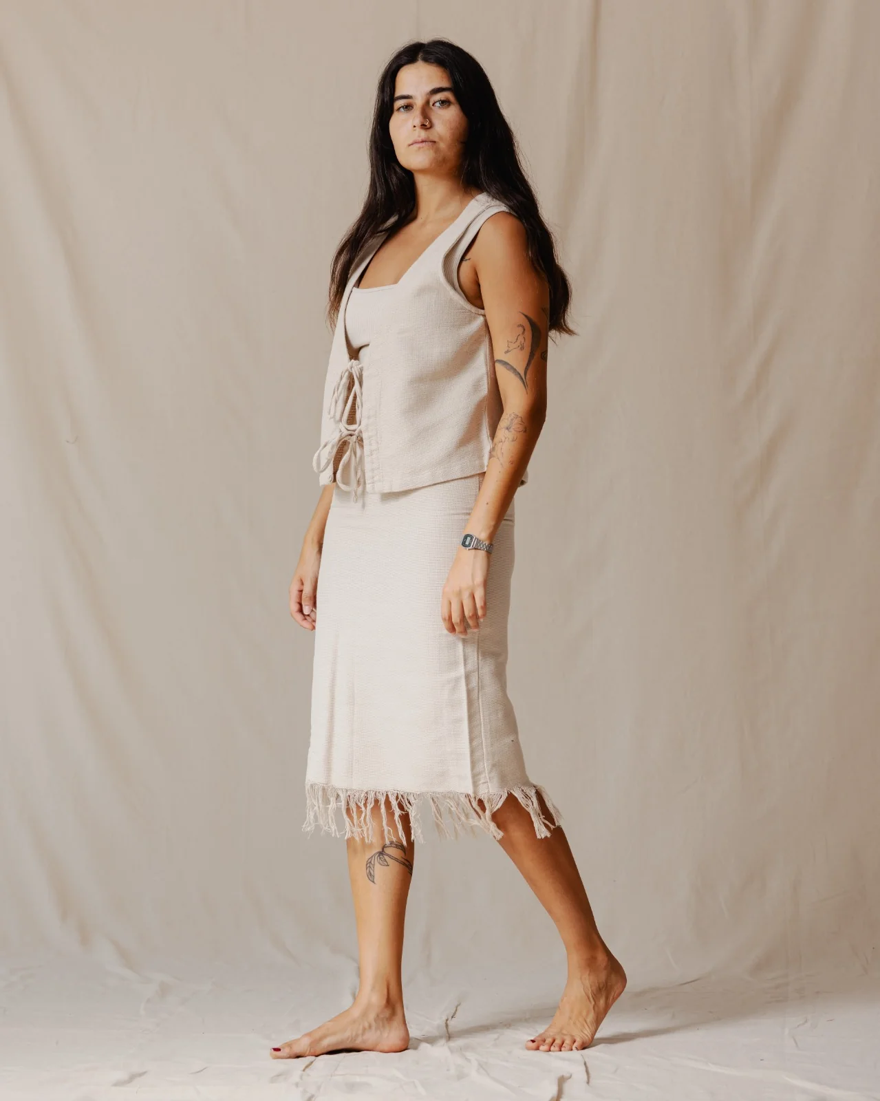 Tie Front Knitted Vest Beige - Image 6