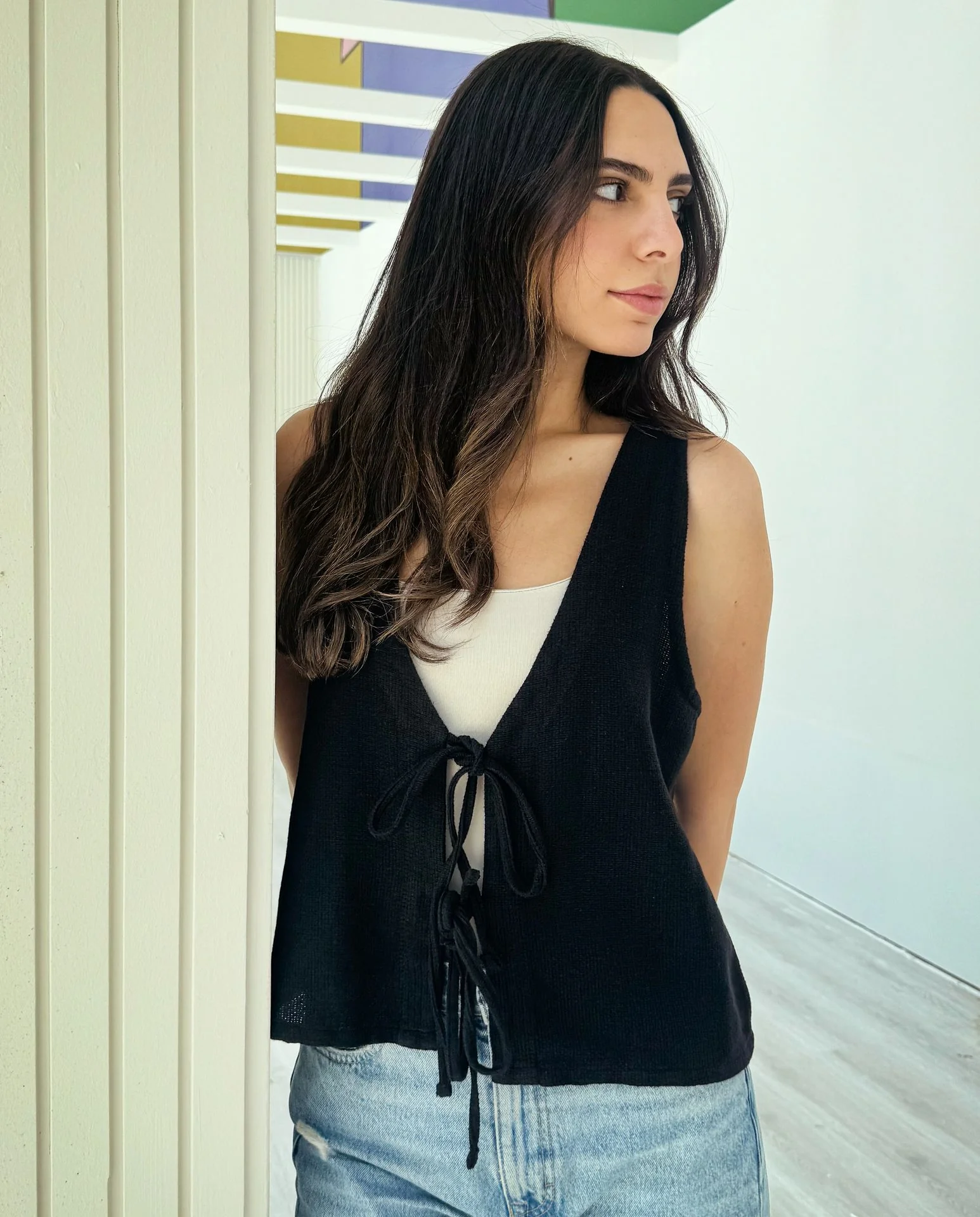 Tie Front Knitted Vest Black - Image 8