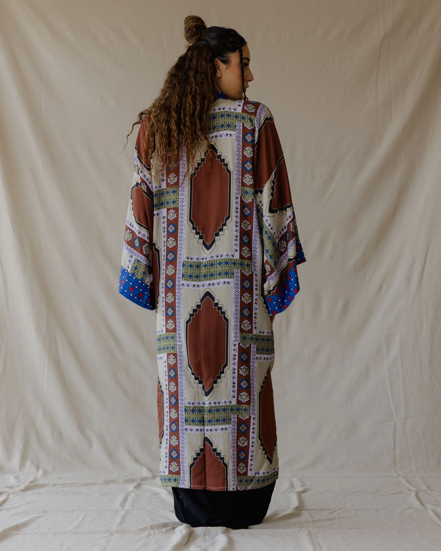 Tiles Cotton Kimono Brown and Blue - Image 3