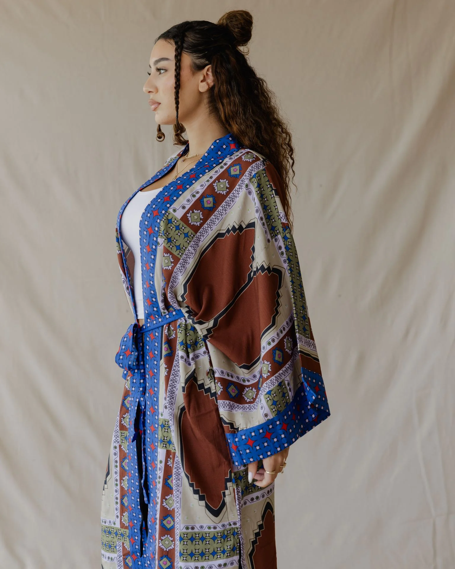 Tiles Cotton Kimono Brown and Blue - Image 5