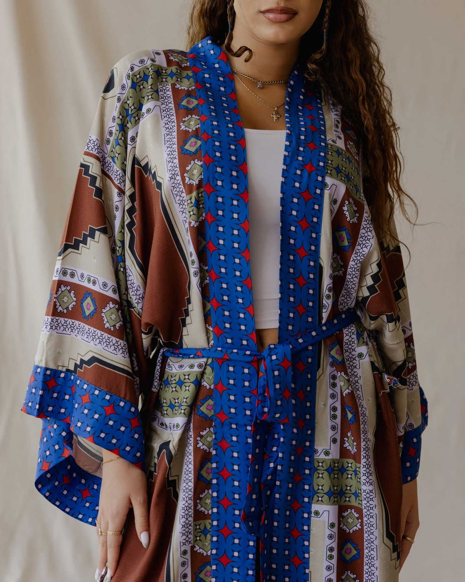 Tiles Cotton Kimono Brown and Blue - Image 6