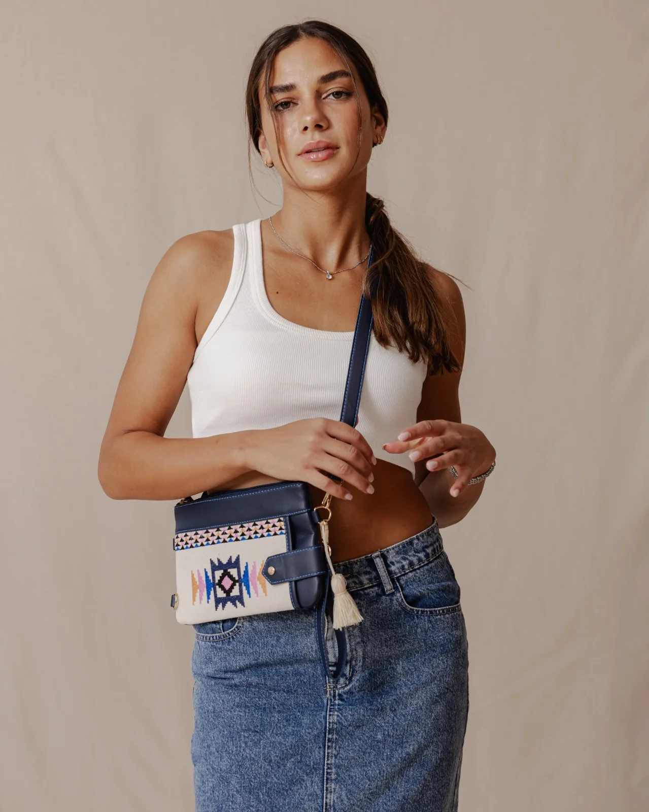 Tribal Tapestry Purse In Beige - Image 5