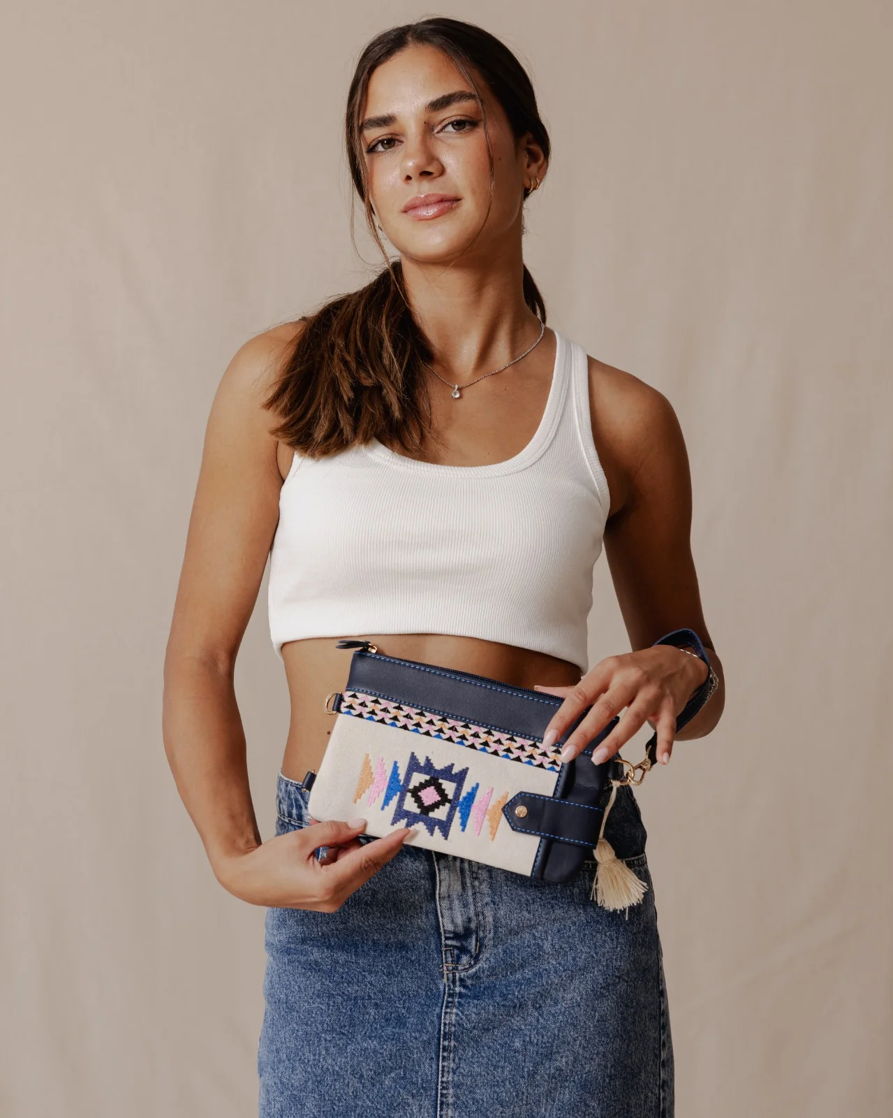 Tribal Tapestry Purse In Beige - Image 7