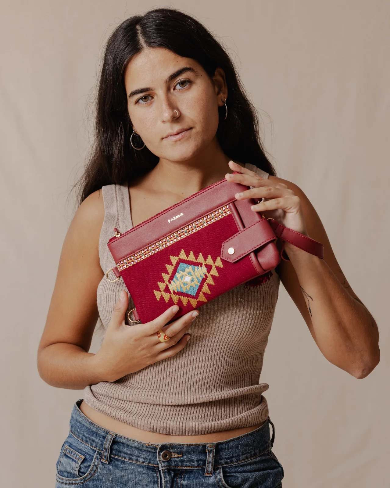 Tribal Tapestry Purse In Burgundy - Image 2