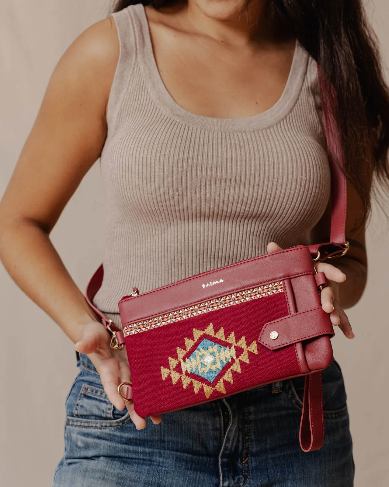 Tribal Tapestry Purse In Burgundy - Image 3