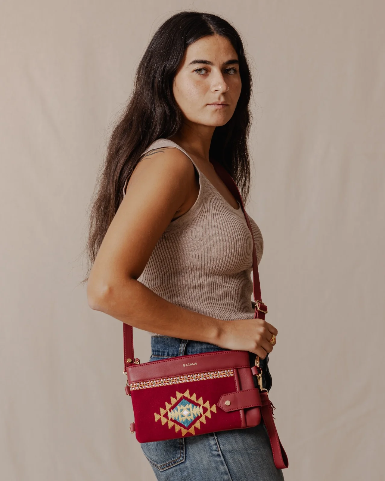Tribal Tapestry Purse In Burgundy - Image 4
