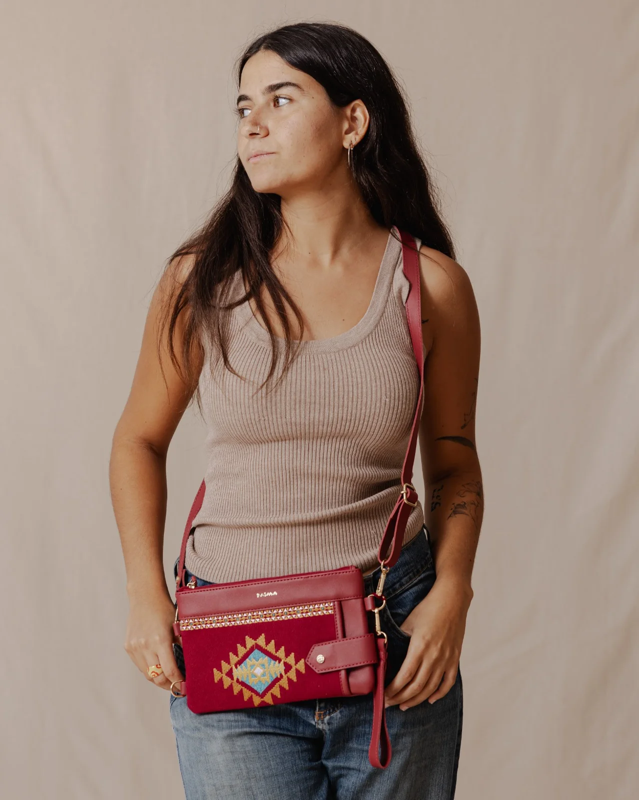Tribal Tapestry Purse In Burgundy - Image 5