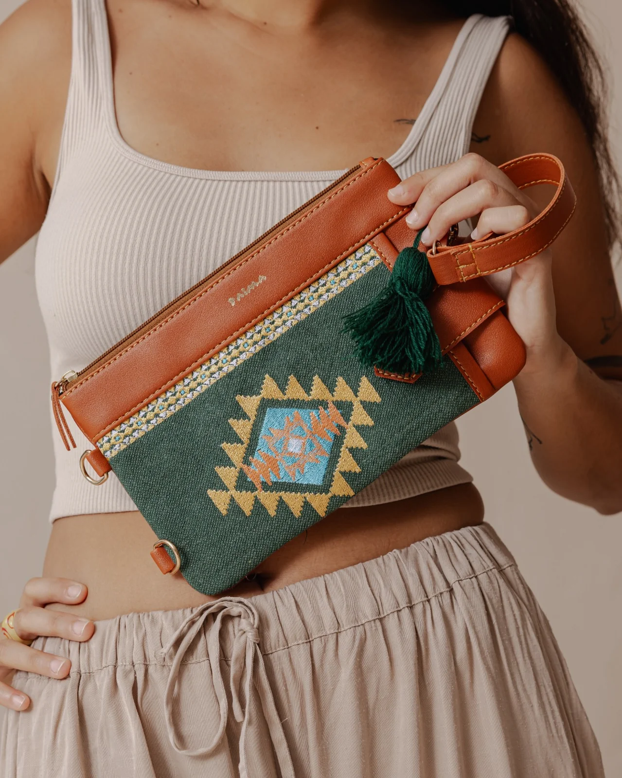 Tribal Tapestry Purse In Olive X Havane