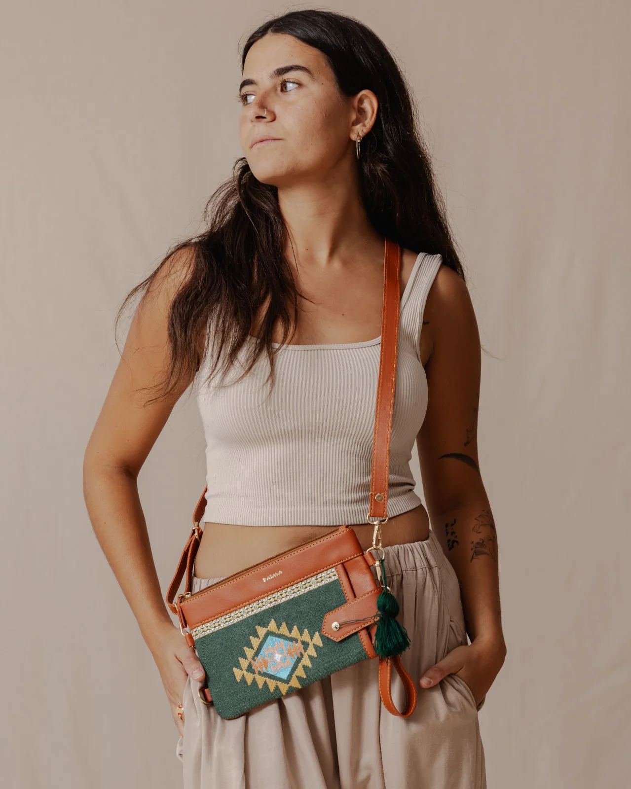Tribal Tapestry Purse In Olive X Havane - Image 2