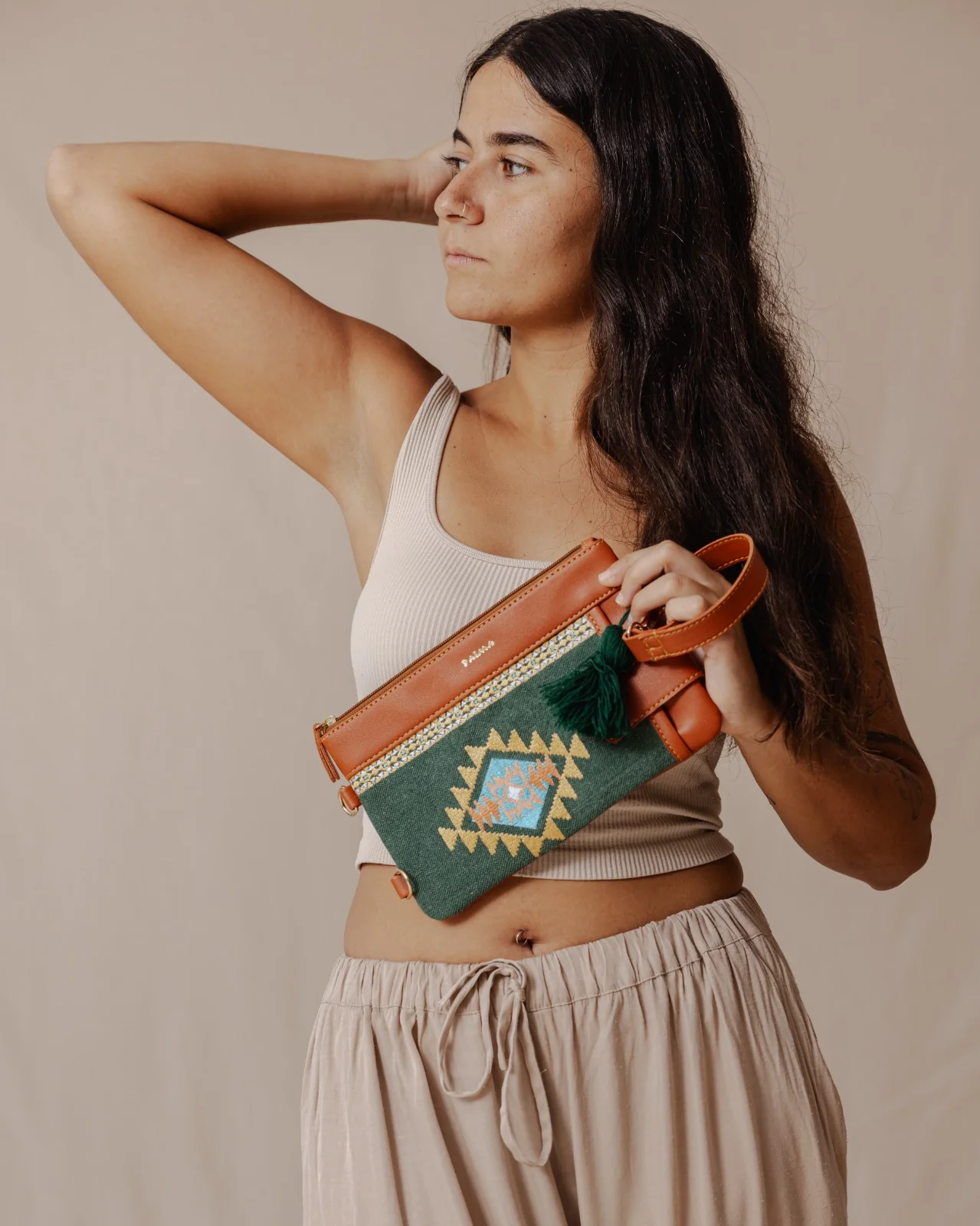 Tribal Tapestry Purse In Olive X Havane - Image 5