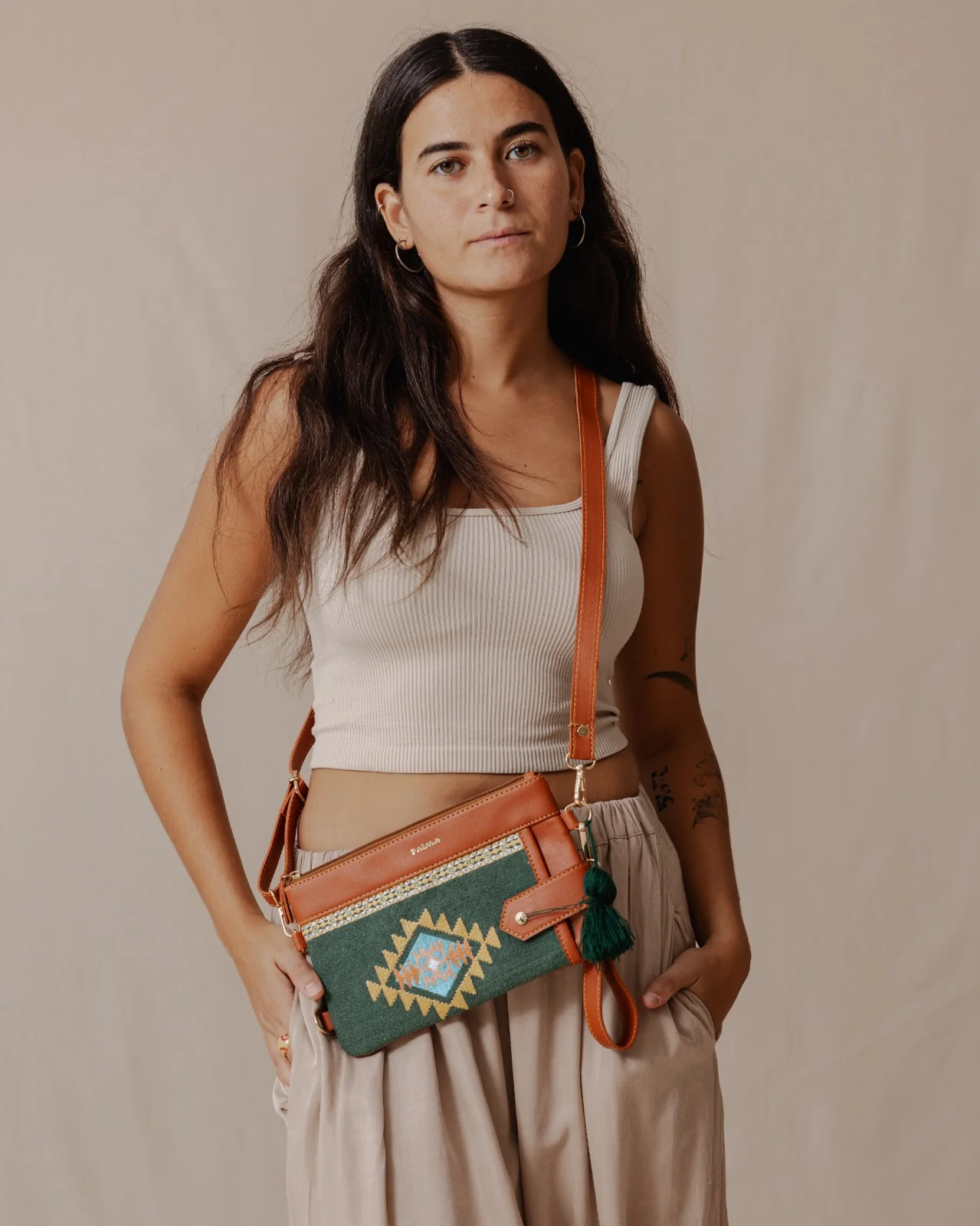 Tribal Tapestry Purse In Olive X Havane - Image 6