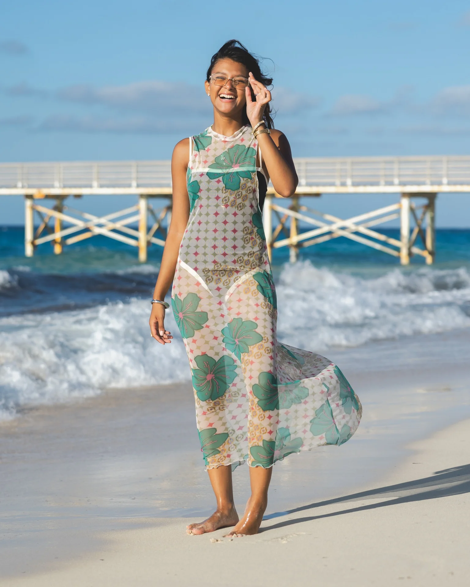 Tropical Mesh Dress in Off-White