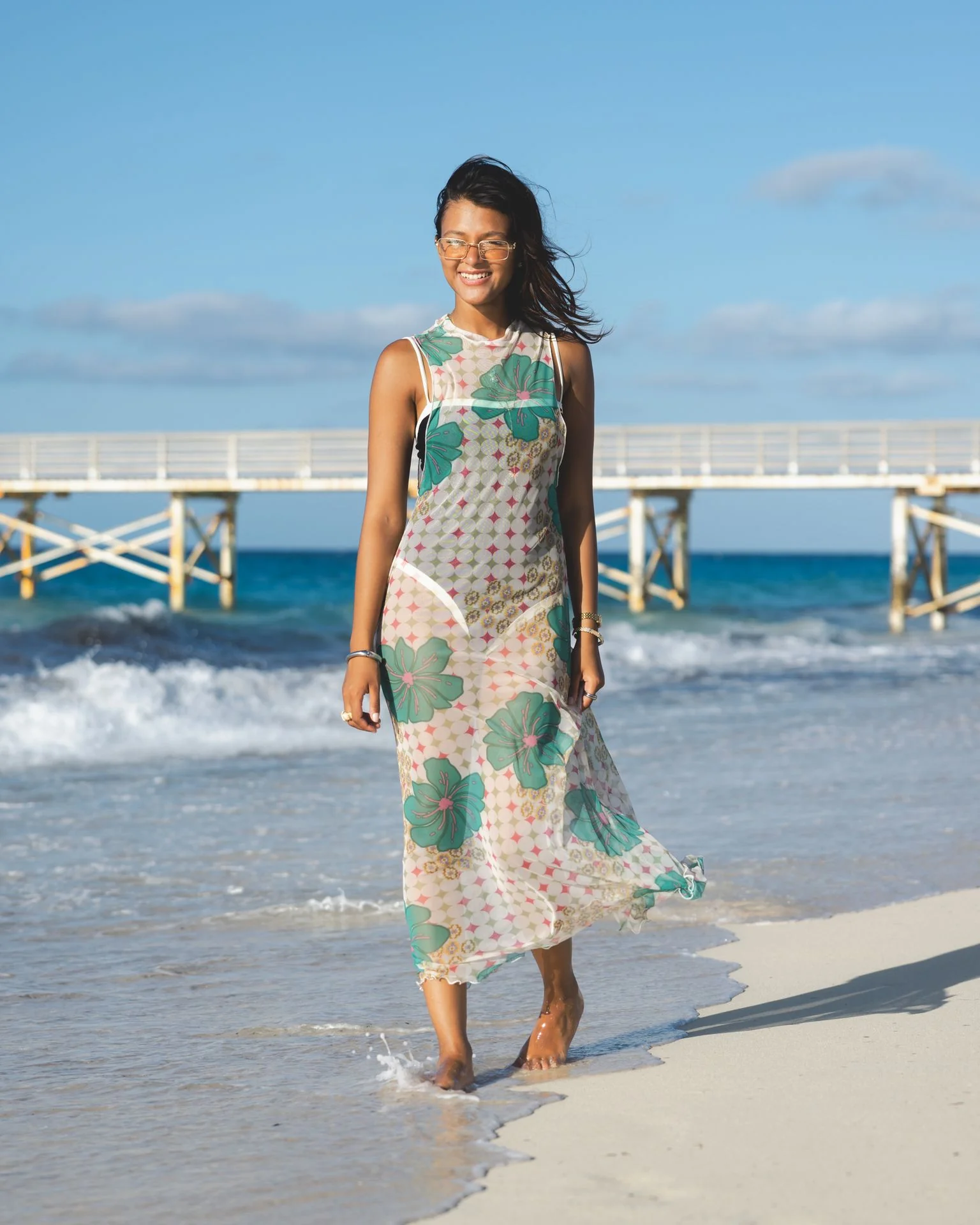 Tropical Mesh Dress in Off-White - Image 6