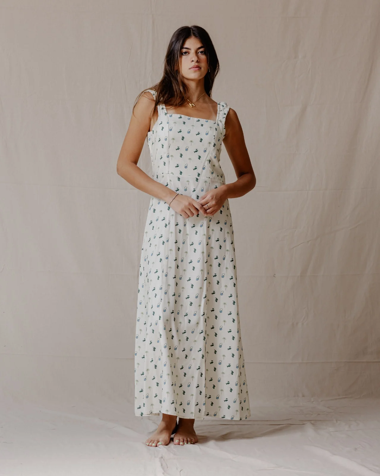 Tropical Nazar Palm Dress Green