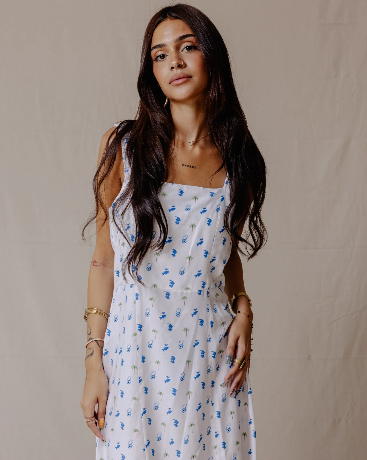 Tropical Nazar Palm Dress Blue - Image 2