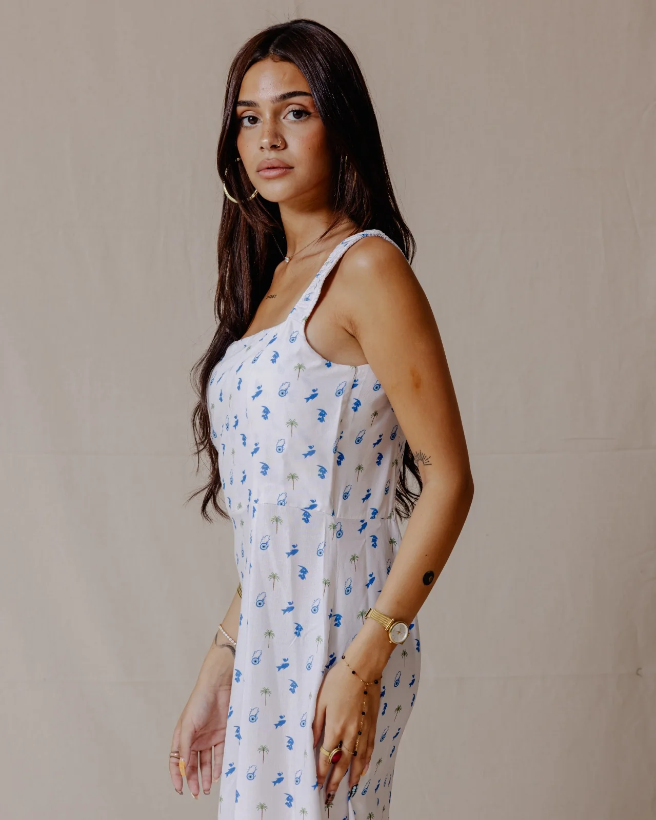 Tropical Nazar Palm Dress Blue - Image 3
