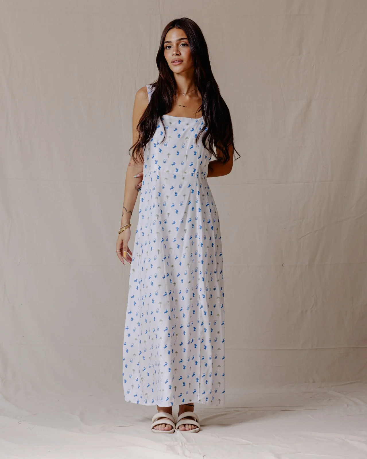 Tropical Nazar Palm Dress Blue - Image 4