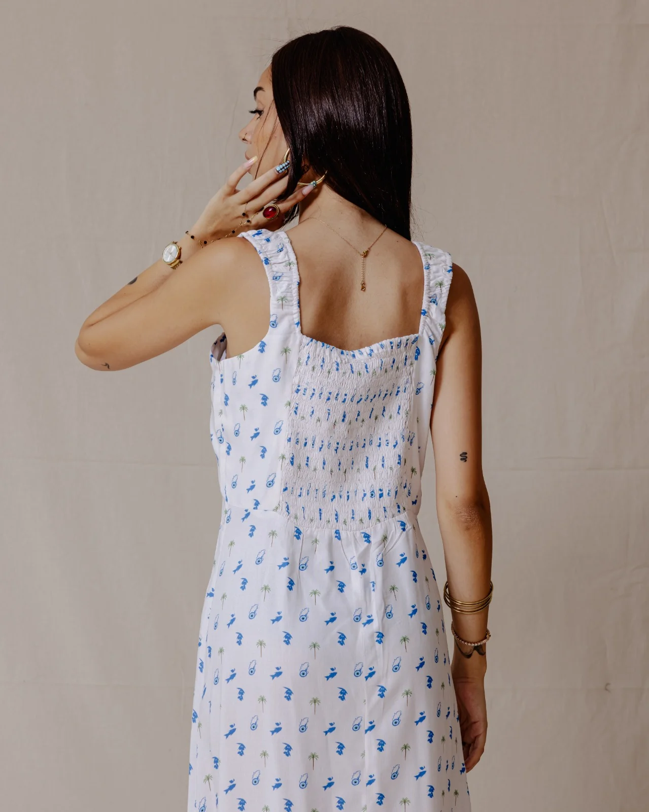 Tropical Nazar Palm Dress Blue - Image 5