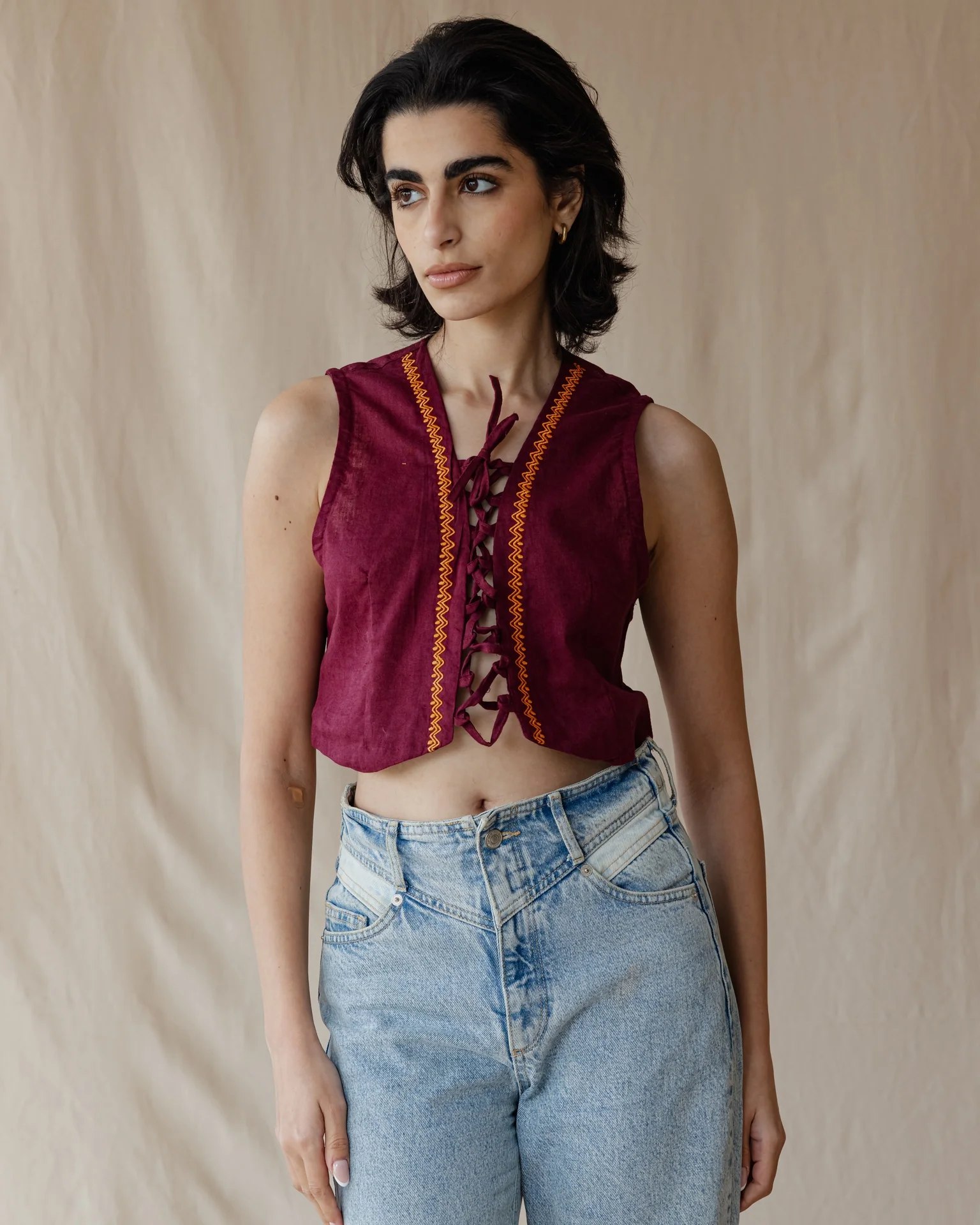 Twisted And Woven Vest Burgundy