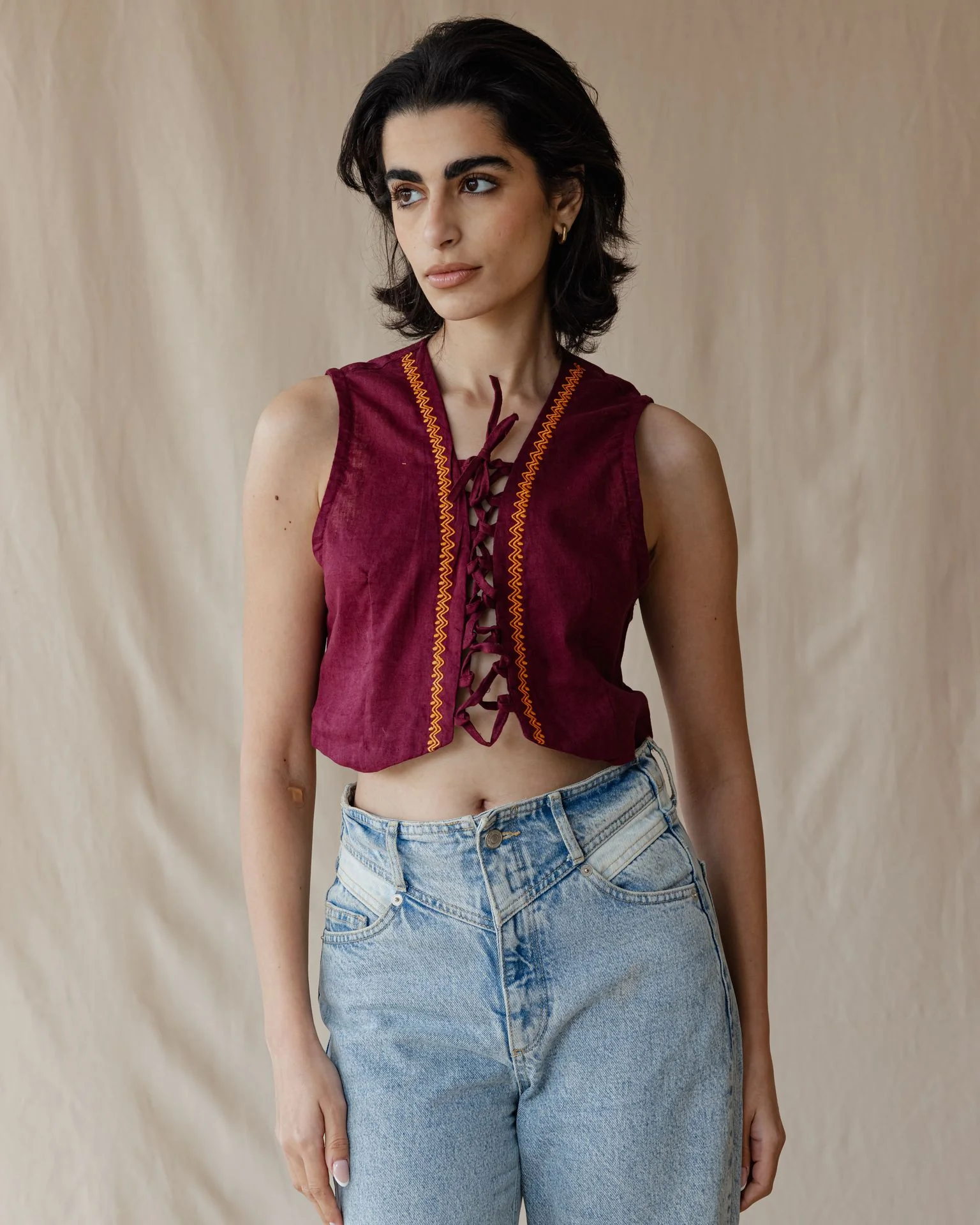 Twisted And Woven Vest Burgundy - Image 2