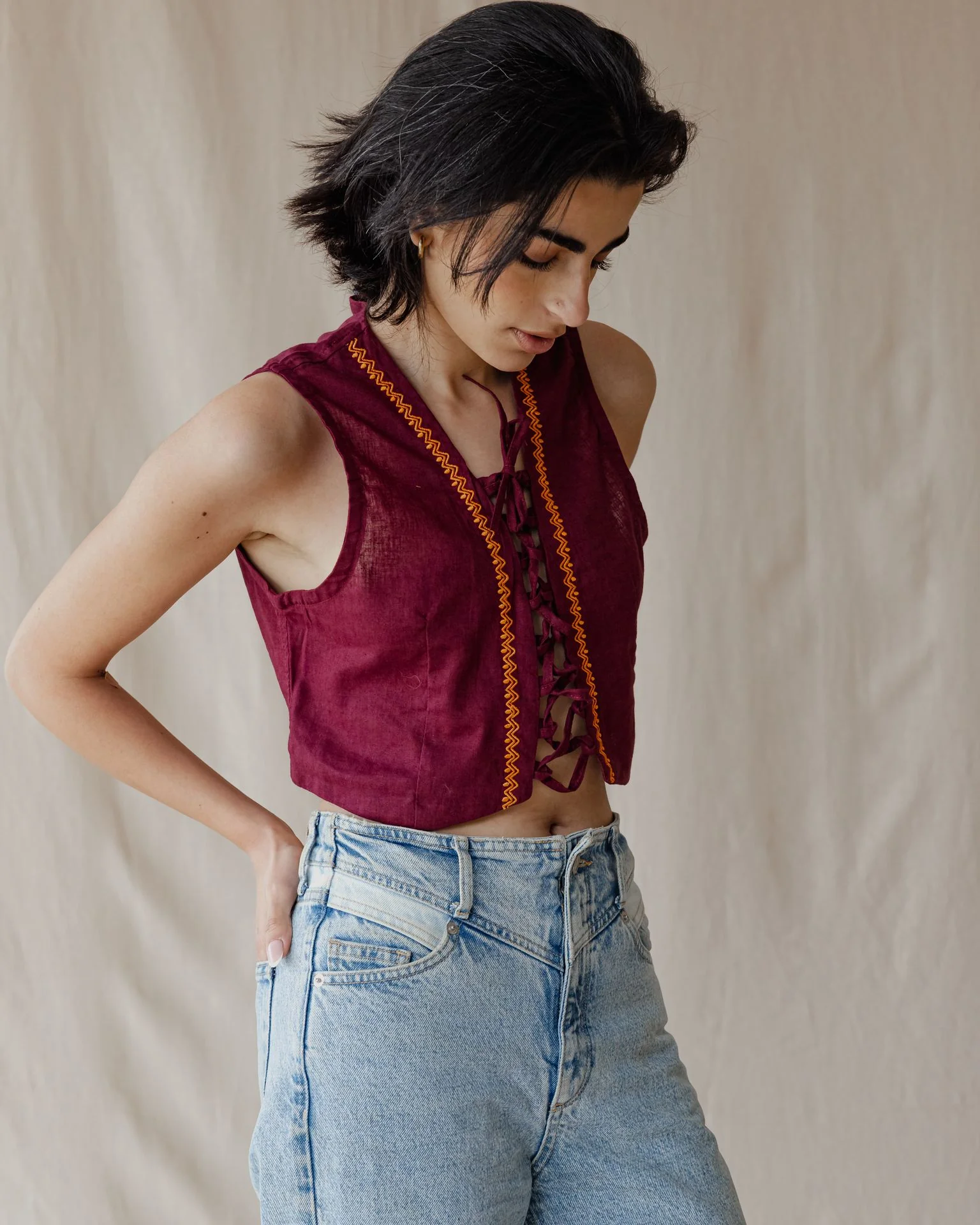 Twisted And Woven Vest Burgundy - Image 3