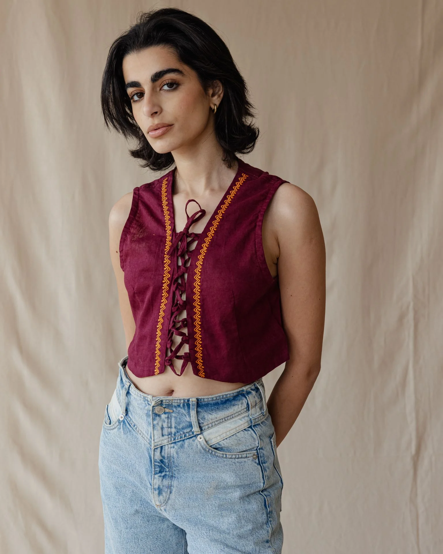Twisted And Woven Vest Burgundy - Image 5