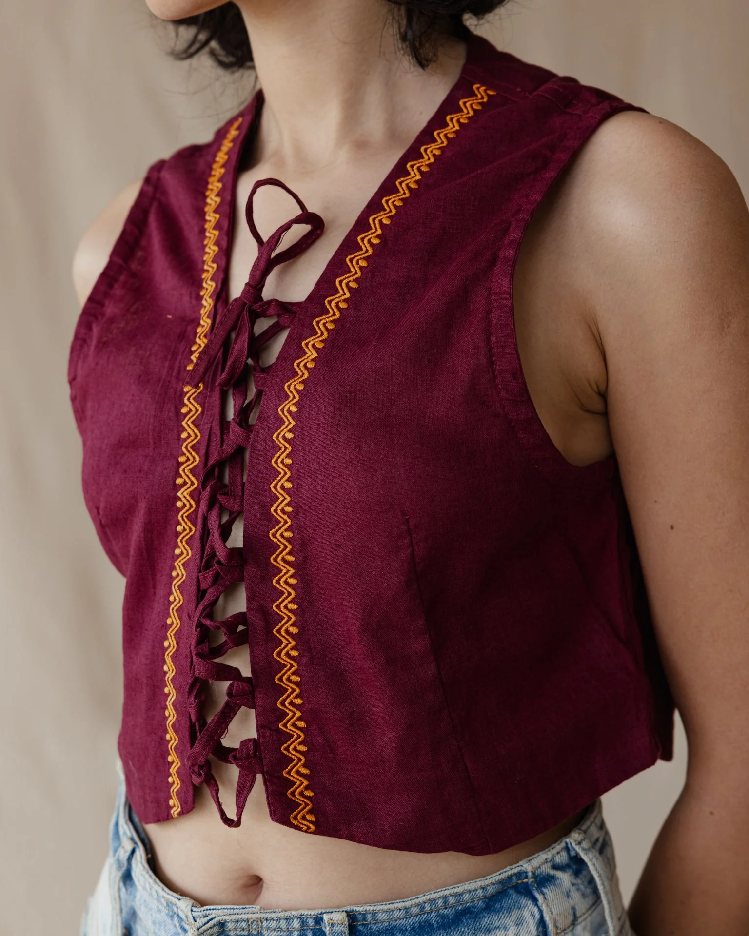 Twisted And Woven Vest Burgundy - Image 6