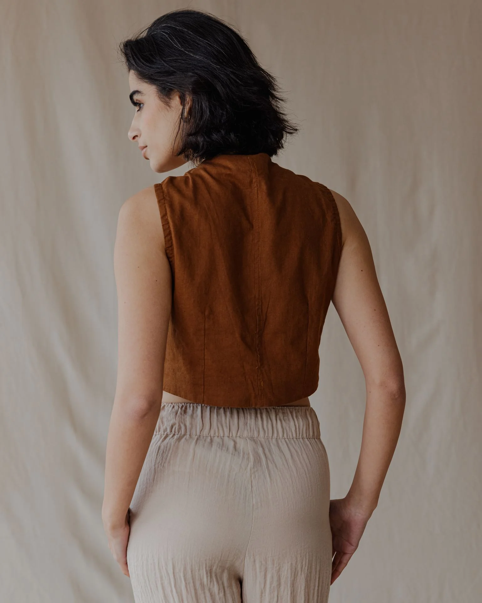 Twisted And Woven Vest Camel - Image 3