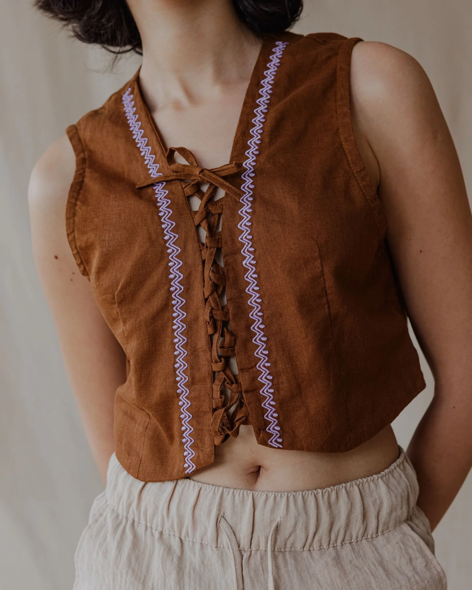 Twisted And Woven Vest Camel - Image 5