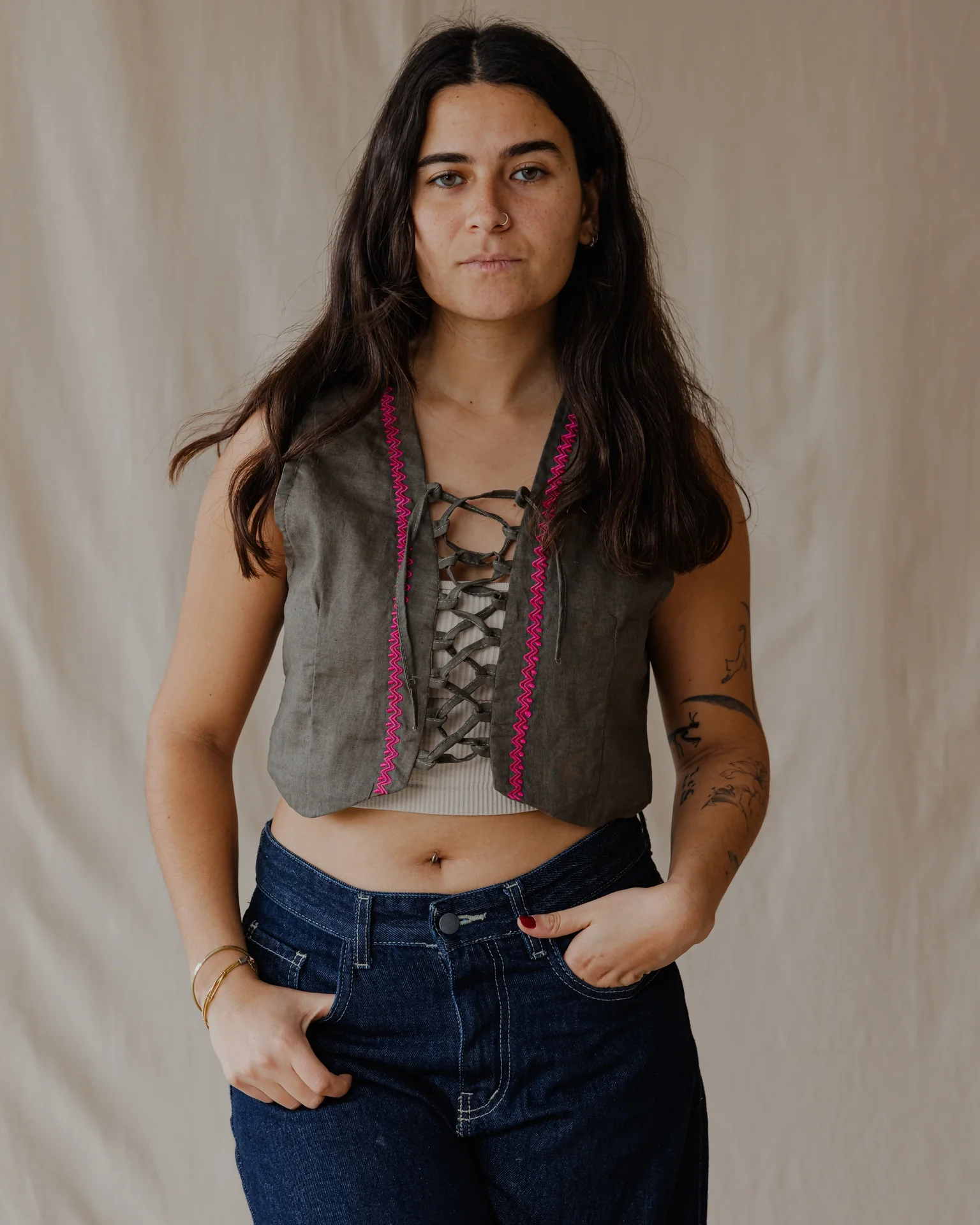 Twisted And Woven Vest Olive - Image 2