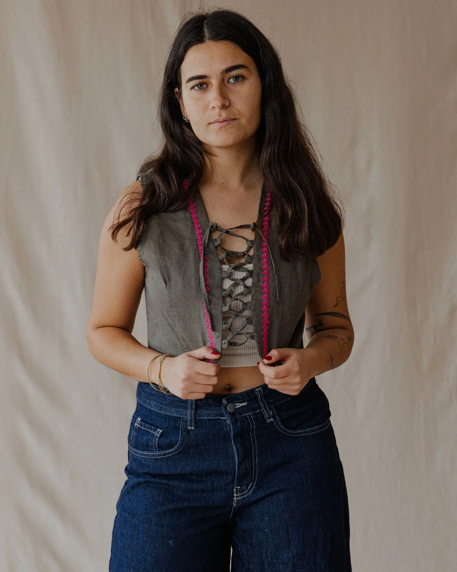 Twisted And Woven Vest Olive - Image 3